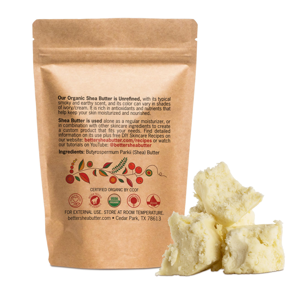 Better Shea Butter USDA organic certification seal, ensures pure, additive-free skincare base.