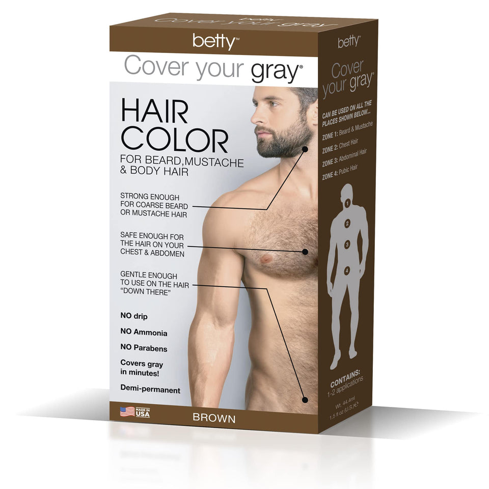 Betty Beauty covers gray beard with brown shade for a natural, even look.