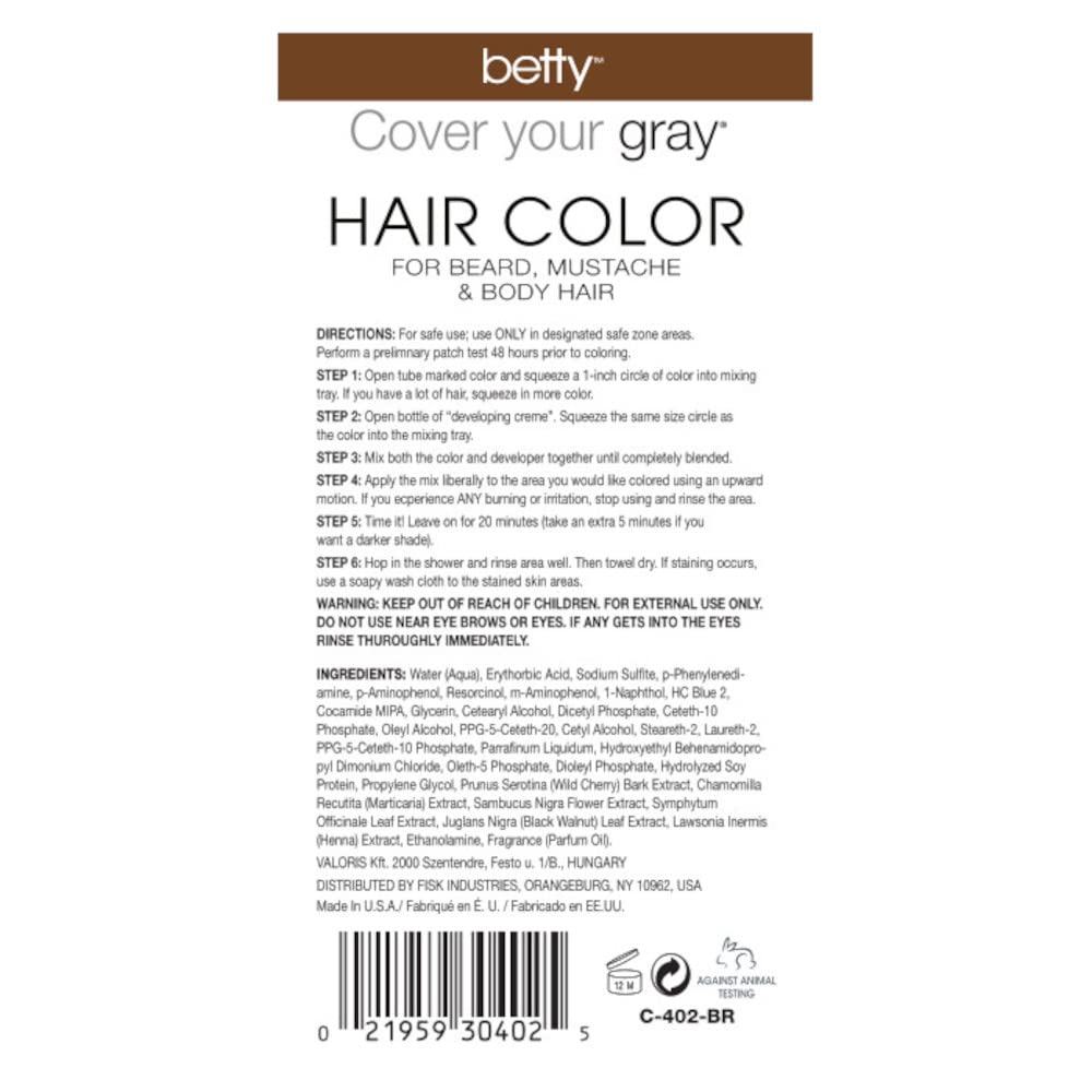 Betty Beauty covers gray mustache with brown tone for seamless blend.