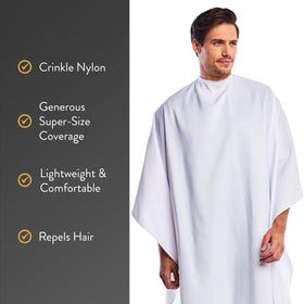 Snap neck closure on BD Barber crinkle cape for secure fit