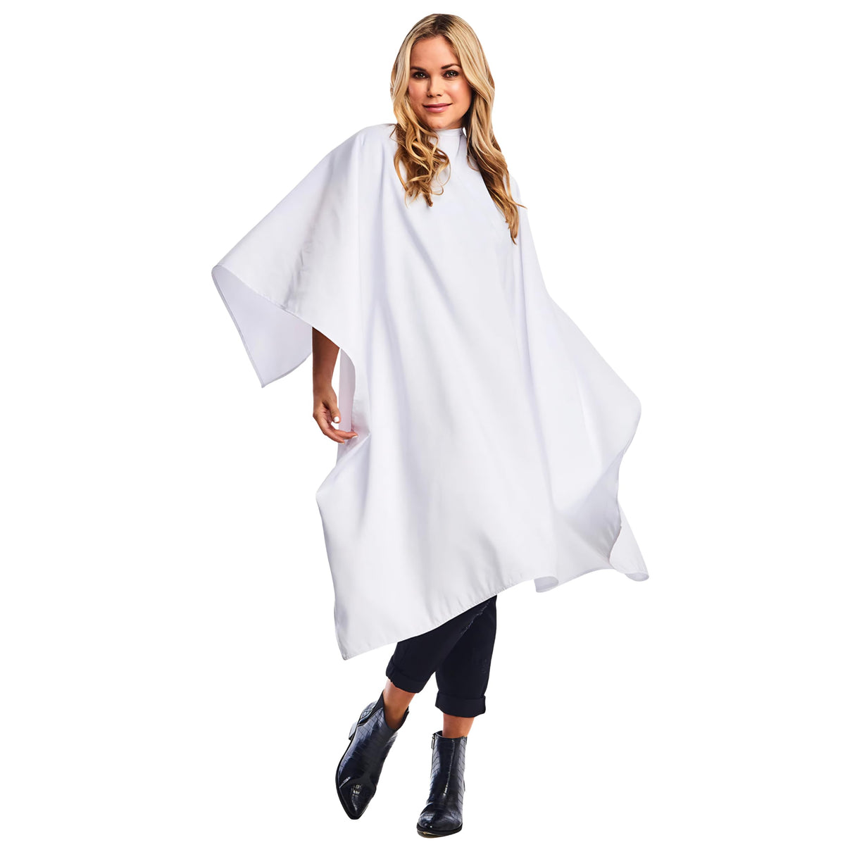 Betty Dain BD Barber crinkle cape on water-resistant fabric protecting clients during styling
