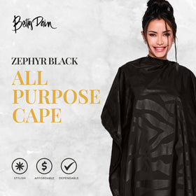 Betty Dain cape back view highlighting full coverage and color-proof material.