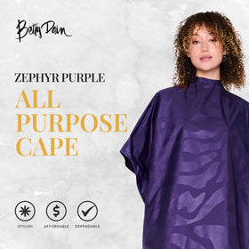Betty Dain bleachproof cape in purple, side view, protective against spills