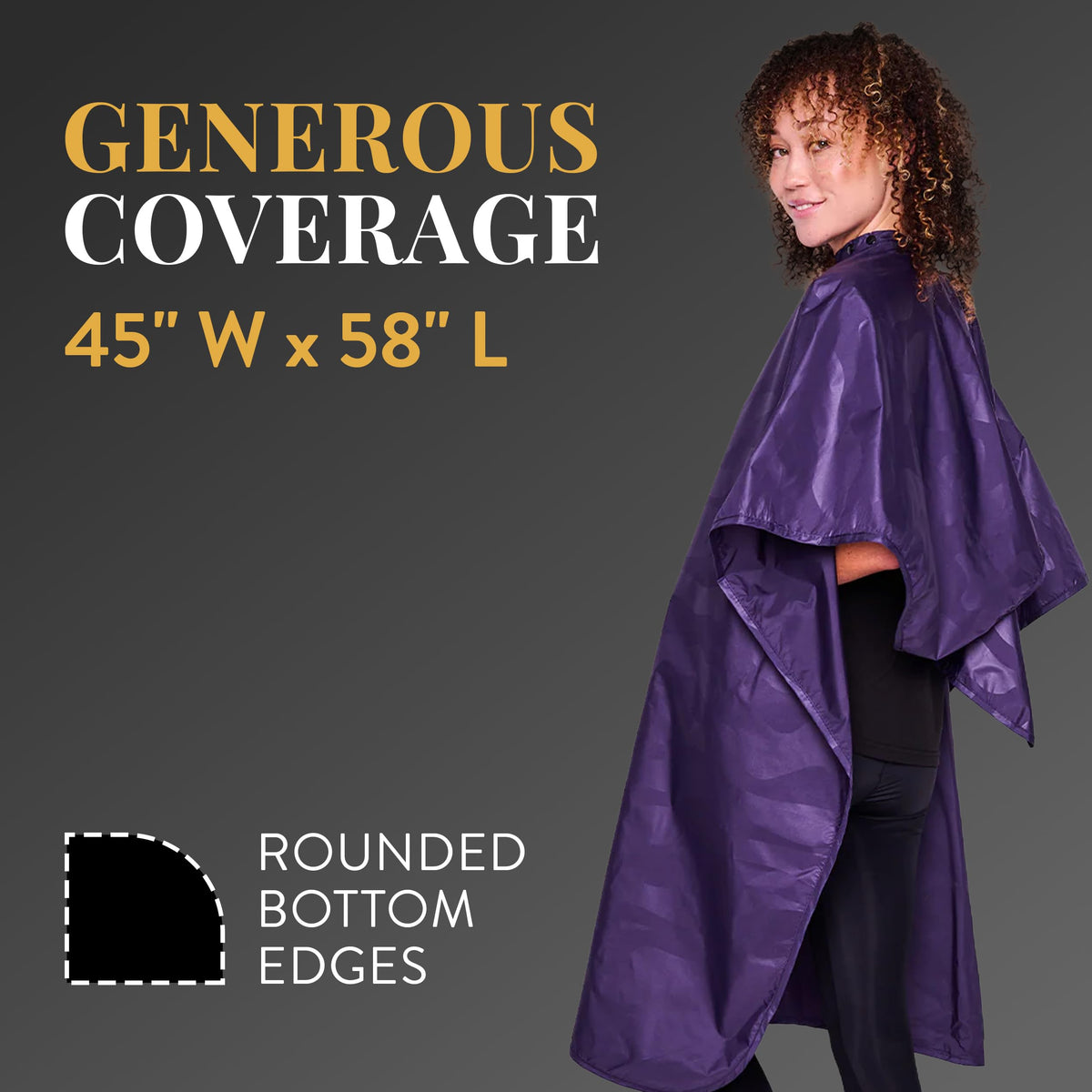 Betty Dain bleachproof cape purple size 45x60 inches, generous coverage
