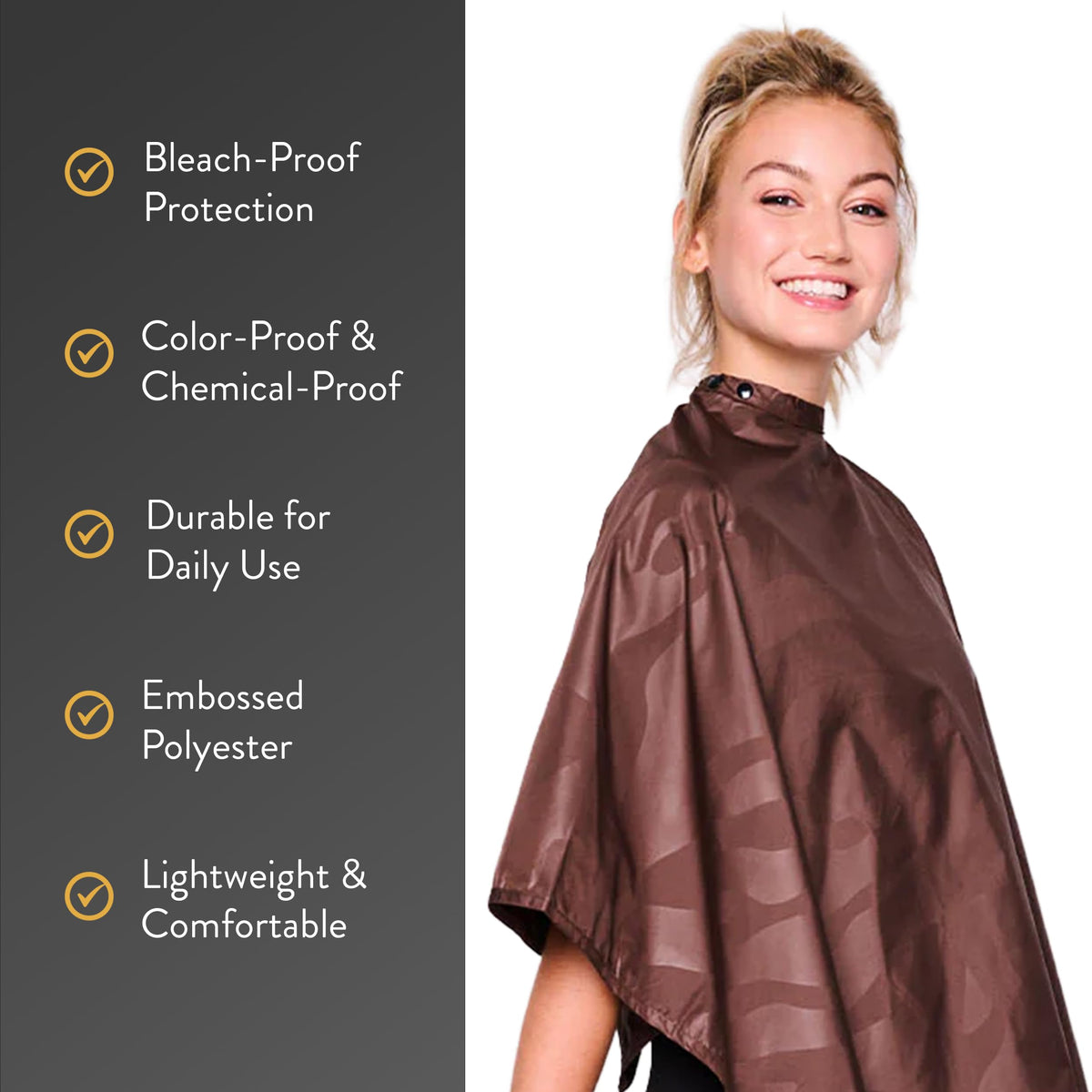 Betty Dain waterproof nylon cape shields clients from splashes