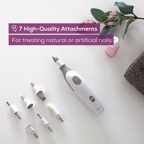 Beurer MP32 7 attachments laid out for professional manicure setup