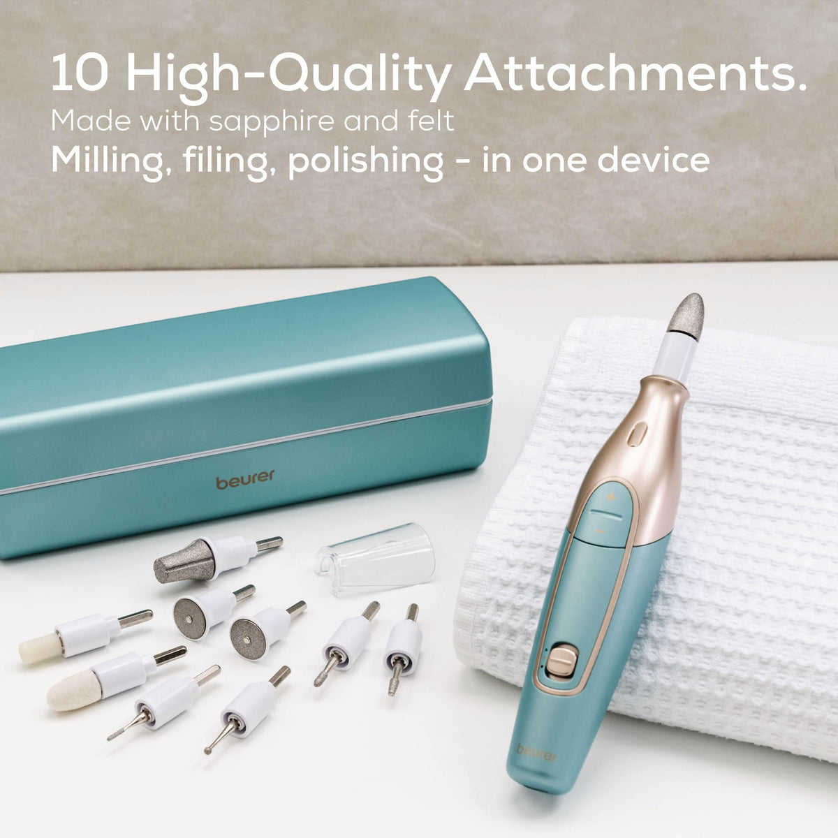 Beurer MP84 LED light brightens the nail area for precise filing.