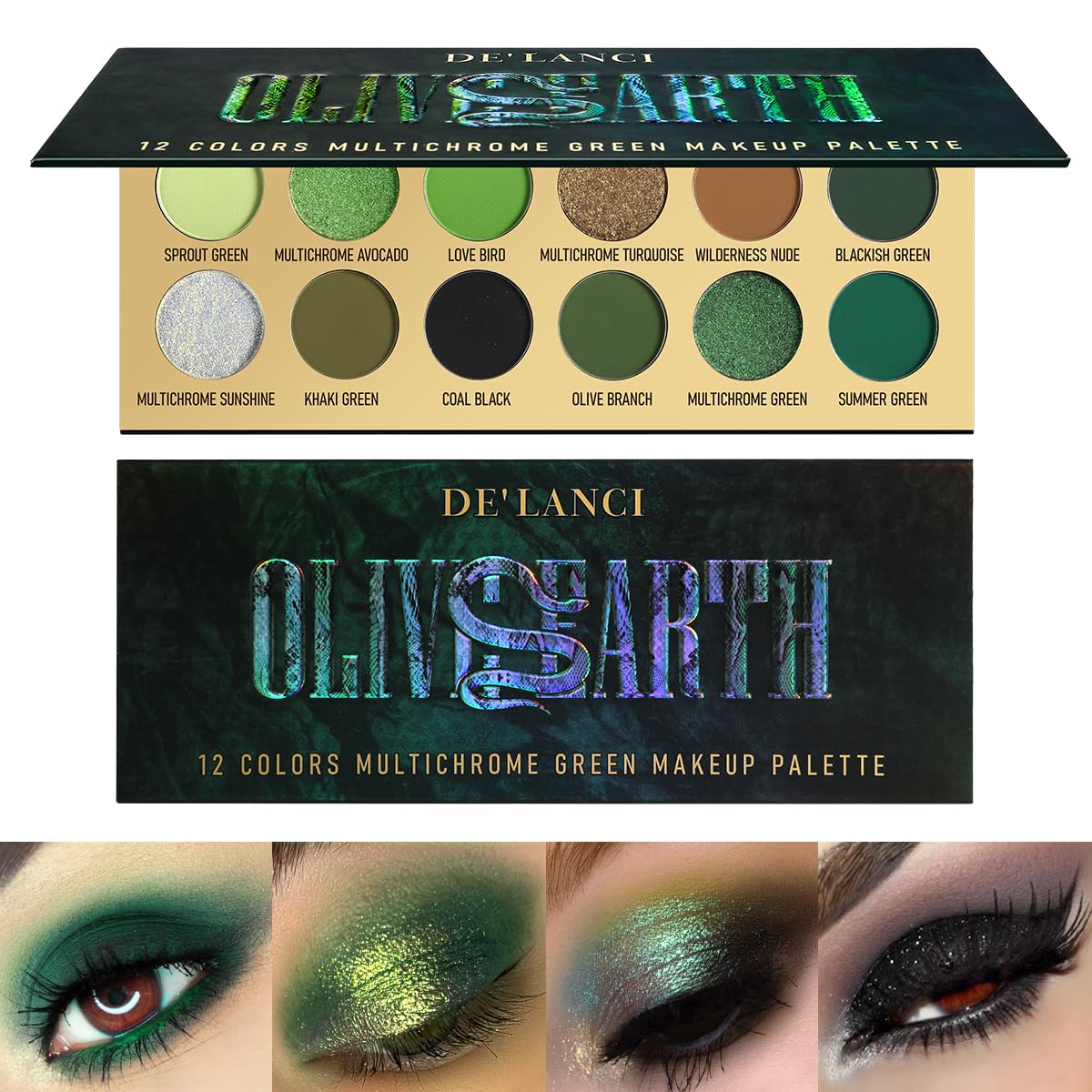 BEUSELF olive green eyeshadow palette shows bold olive tones for vibrant day to night looks.