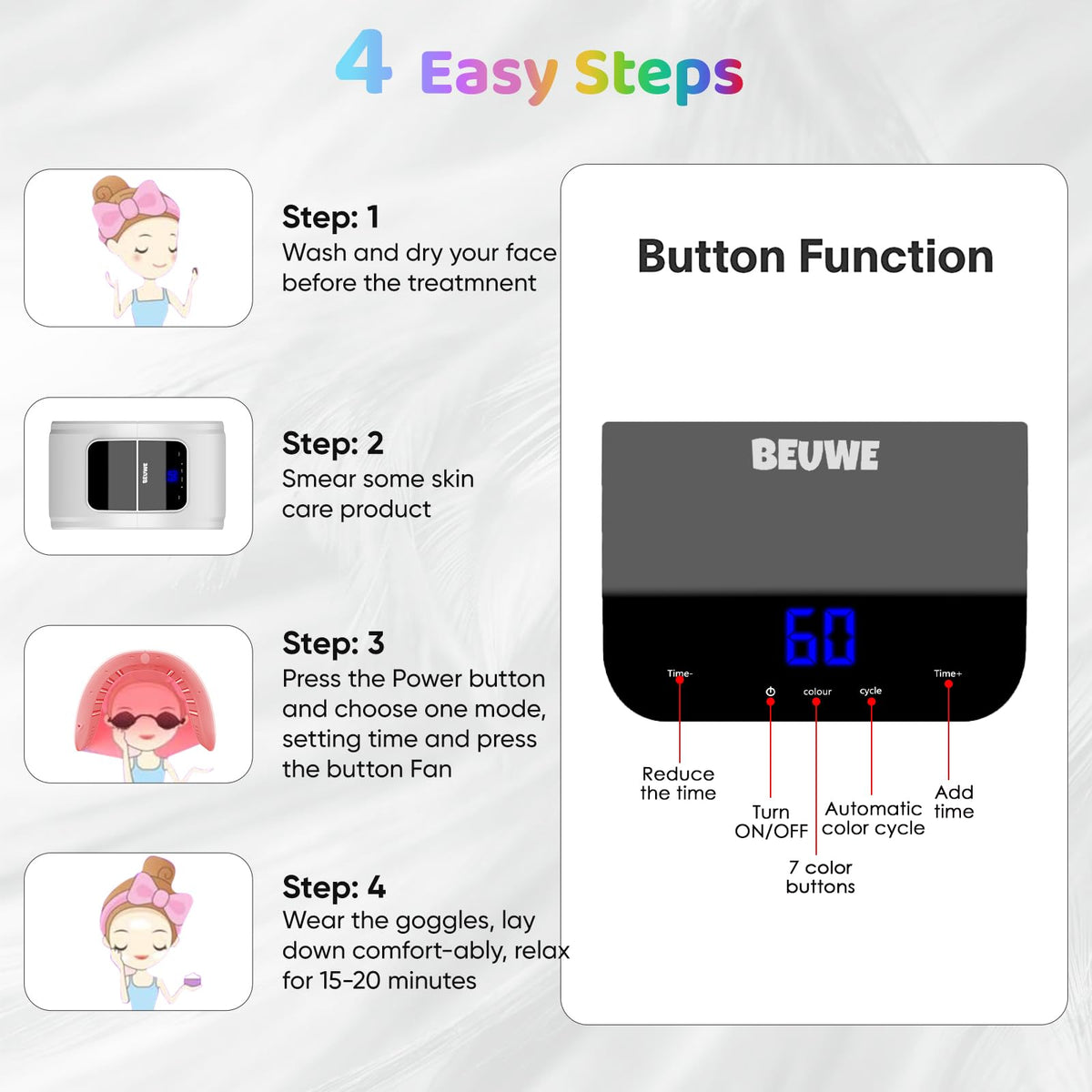 Beuwe at-home spa setup with LED mask for convenient care.
