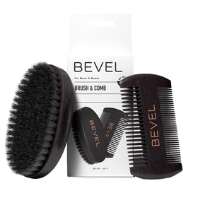 Bevel beard brush: dual-sided pearwood tool for shaping and smoothing facial hair.