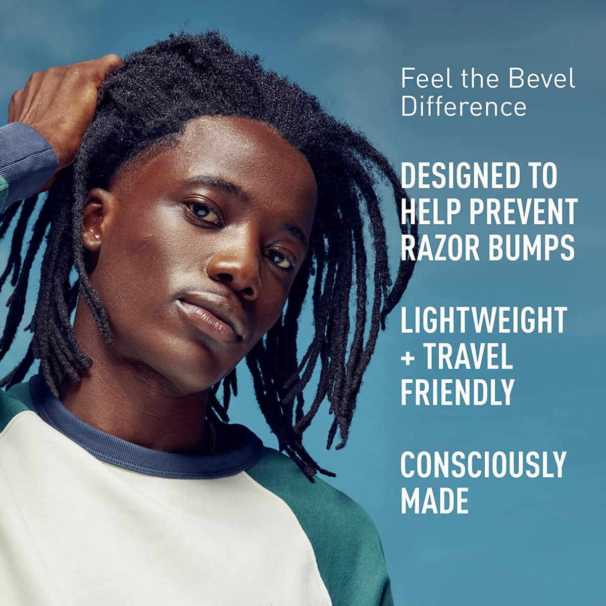 Bevel Essentials clear shave gel in the kit for a comfortable glide.