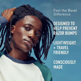 Bevel Essentials clear shave gel in the kit for a comfortable glide.