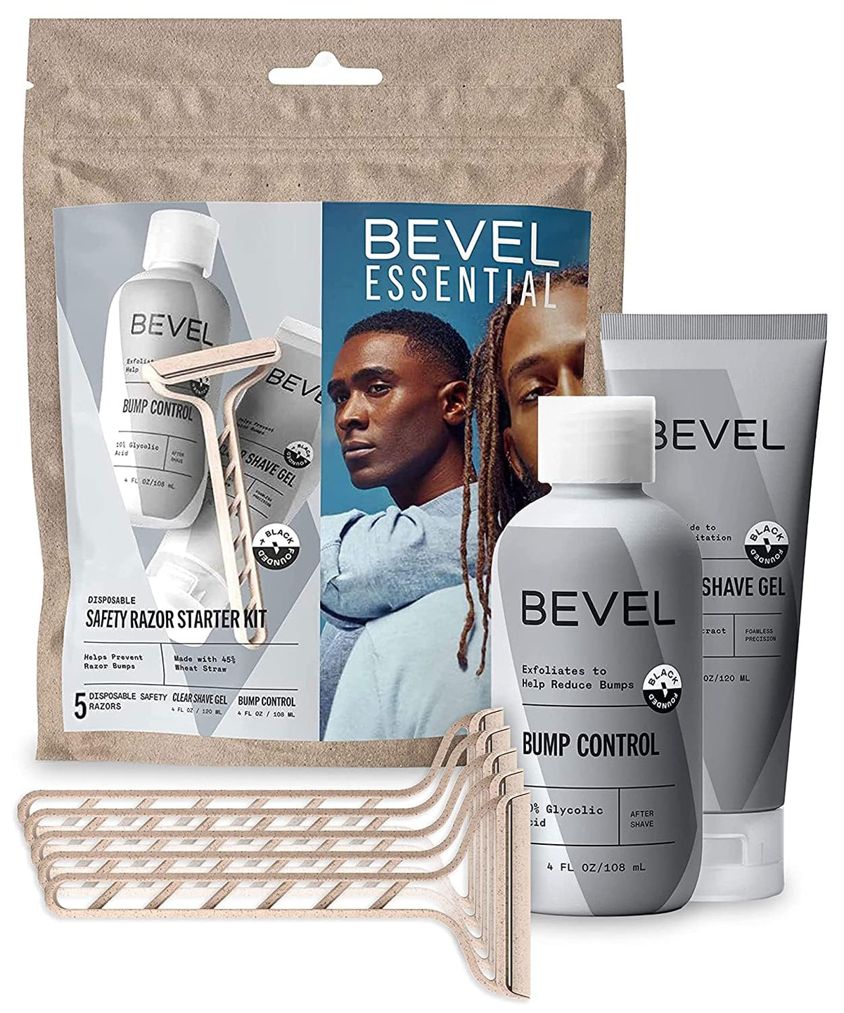 Bevel Essentials disposable razor kit with stainless steel razors for a smooth shave and reduced irritation.