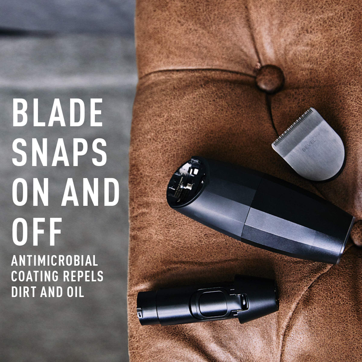 Bevel square blade close-up in black finish highlights premium quality and durable construction.