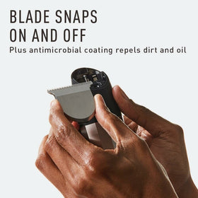 Bevel blade coating repels dirt and oil for easier cleaning.