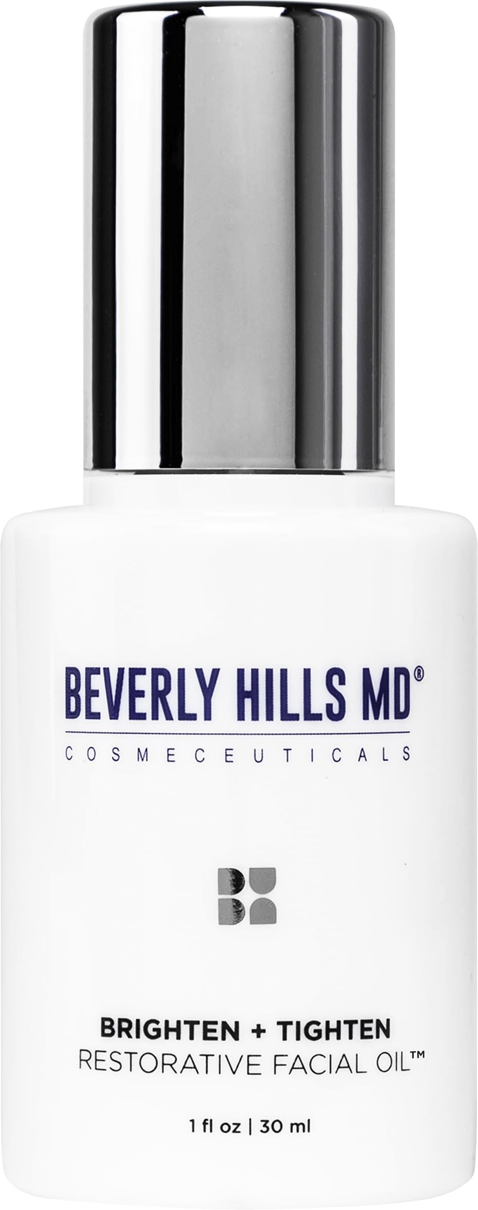 Beverly Hills MD Brighten + Tighten oil bottle promotes firmer, smoother skin