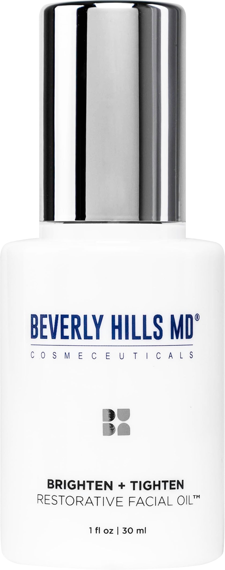 Beverly Hills MD Brighten + Tighten oil bottle promotes firmer, smoother skin