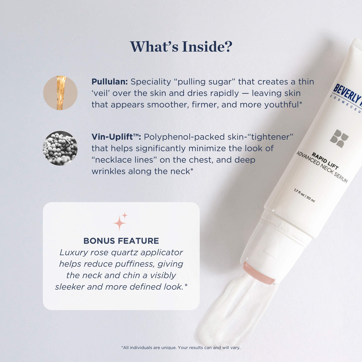 Step-by-step application image rolling serum along neck, chin, and jawline