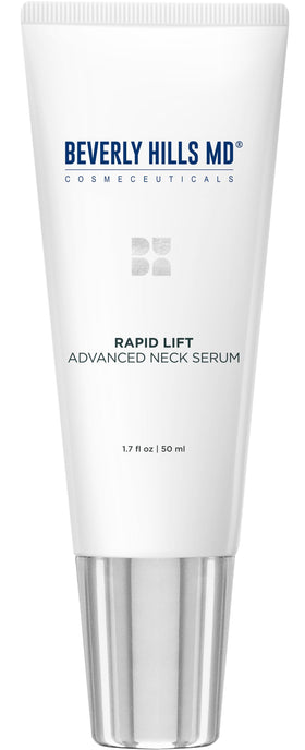 Beverly Hills MD Rapid-Lift neck serum bottle close-up for firmer neck skin