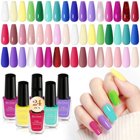 Bevimee nail polish set display with 24 bottles for versatile color options and DIY manicures