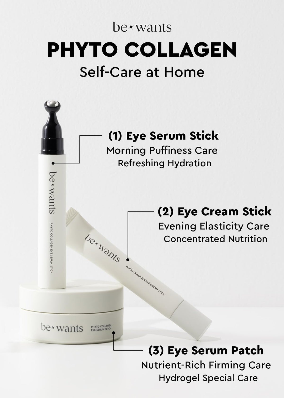 BE+WANTS 120 patches support a simple daily under eye routine.