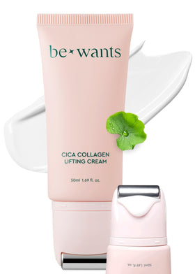 Bewants Gua Sha Neck Cream Roller closeup showing lifting and hydrating texture.