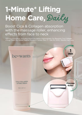 Bewants Neck Cream Roller quick lift in use for smoother neckline.
