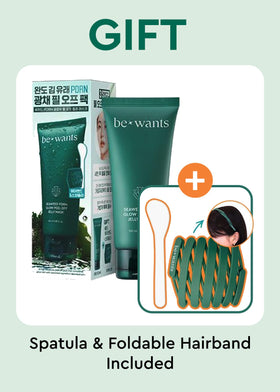 BE+WANTS Seaweed PDRN Glow Peel Off Jelly Mask with spatula for clean application.