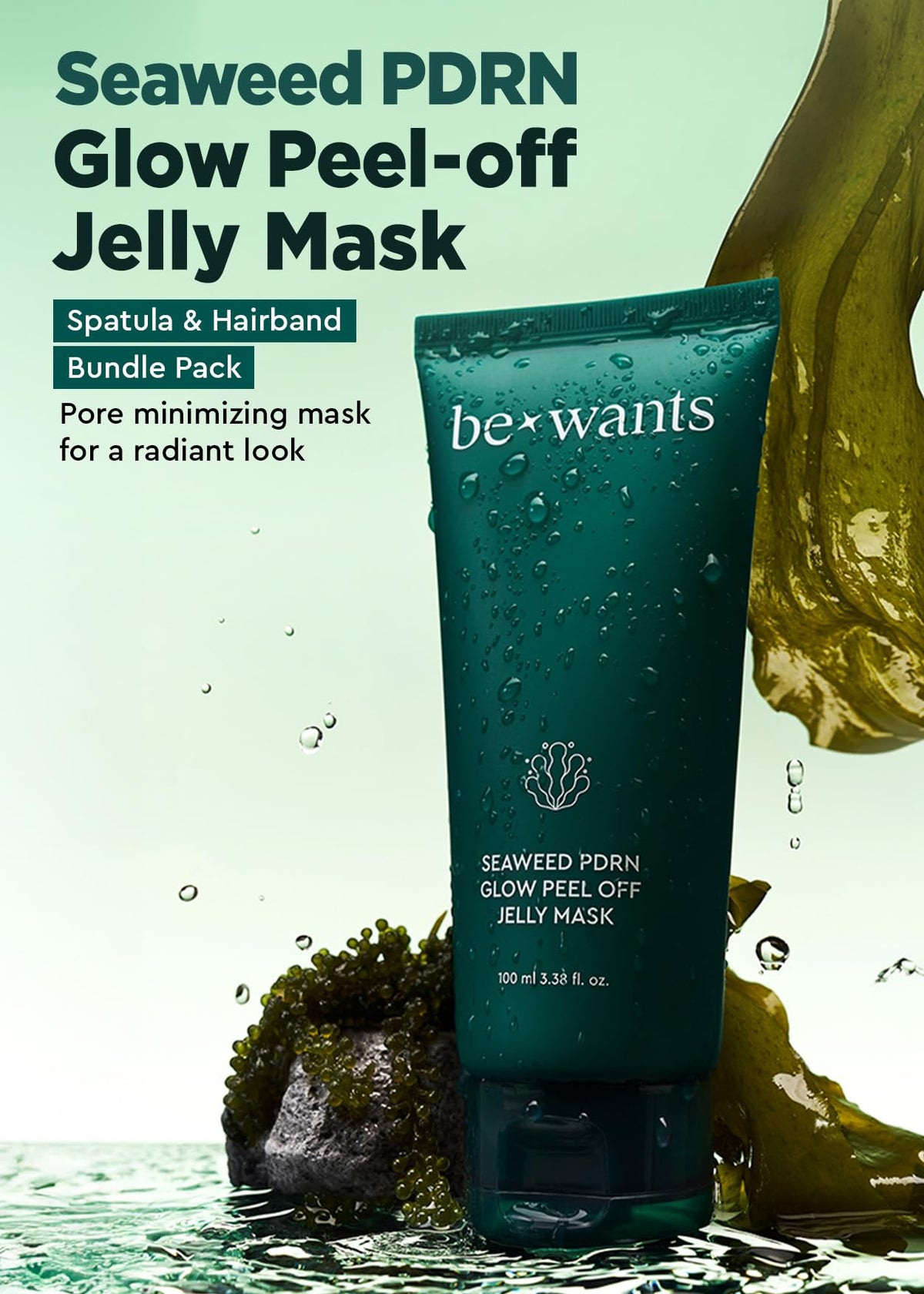 BE+WANTS Seaweed PDRN Glow Peel Off Jelly Mask jelly texture feels cooling during use.