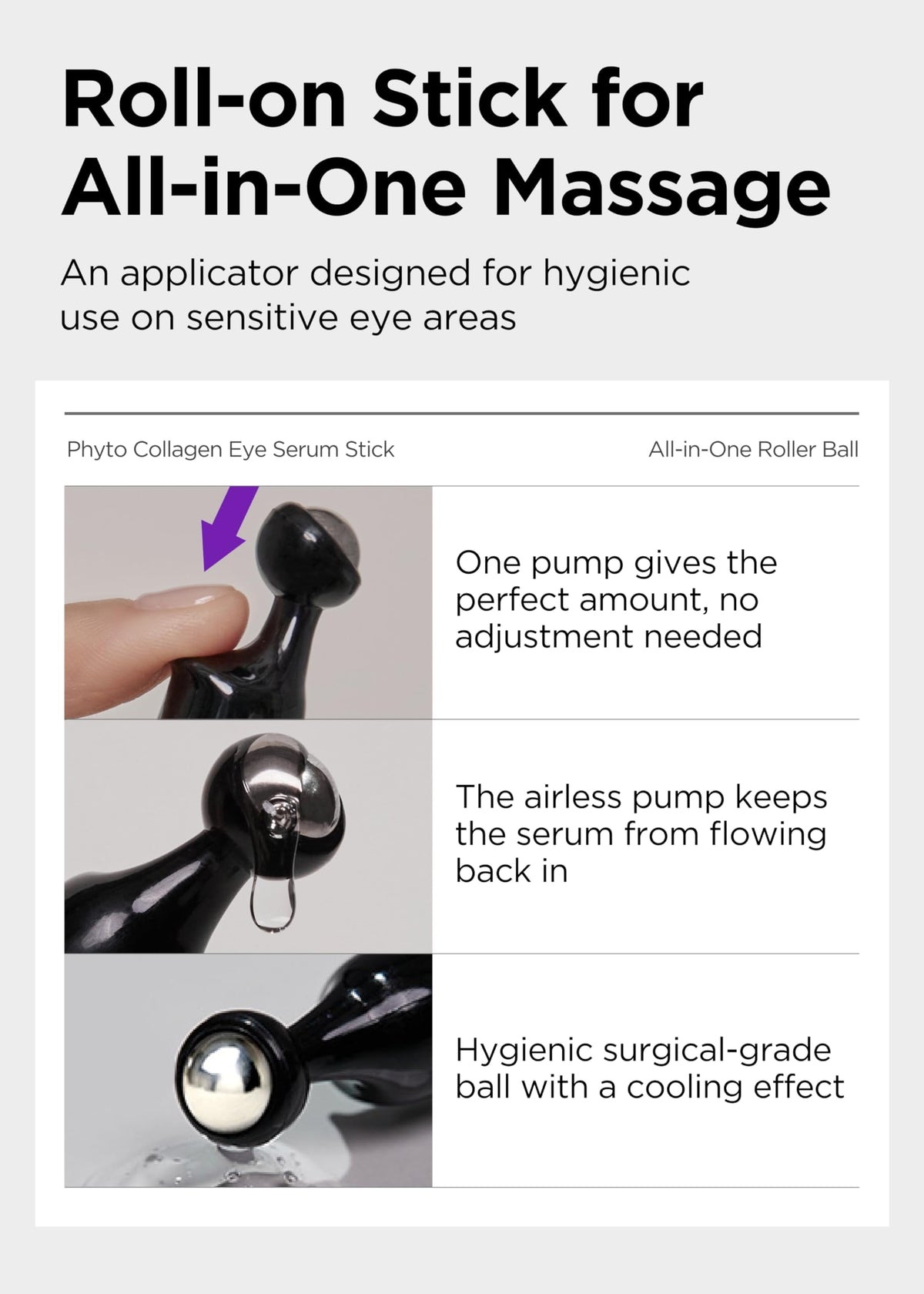 BE+WANTS cooling metal tip enables hands-free, precise application.