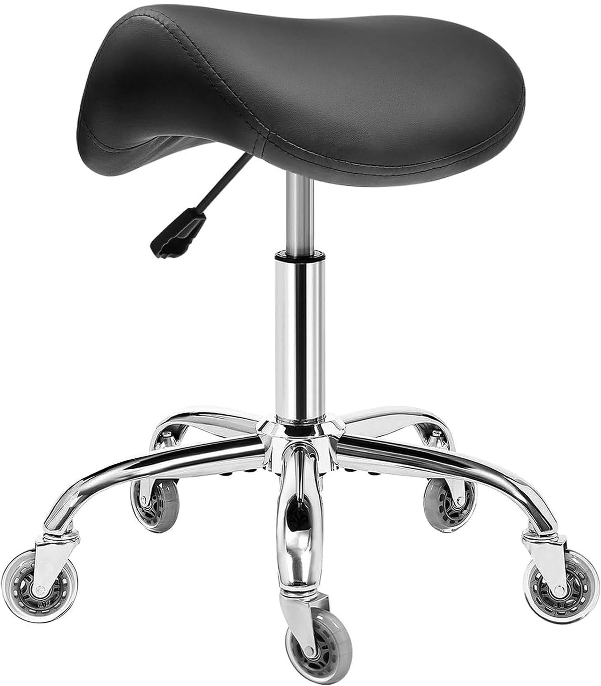 BEWISHOME ergonomic saddle stool front view for salons, highlighting ergonomic design and comfort
