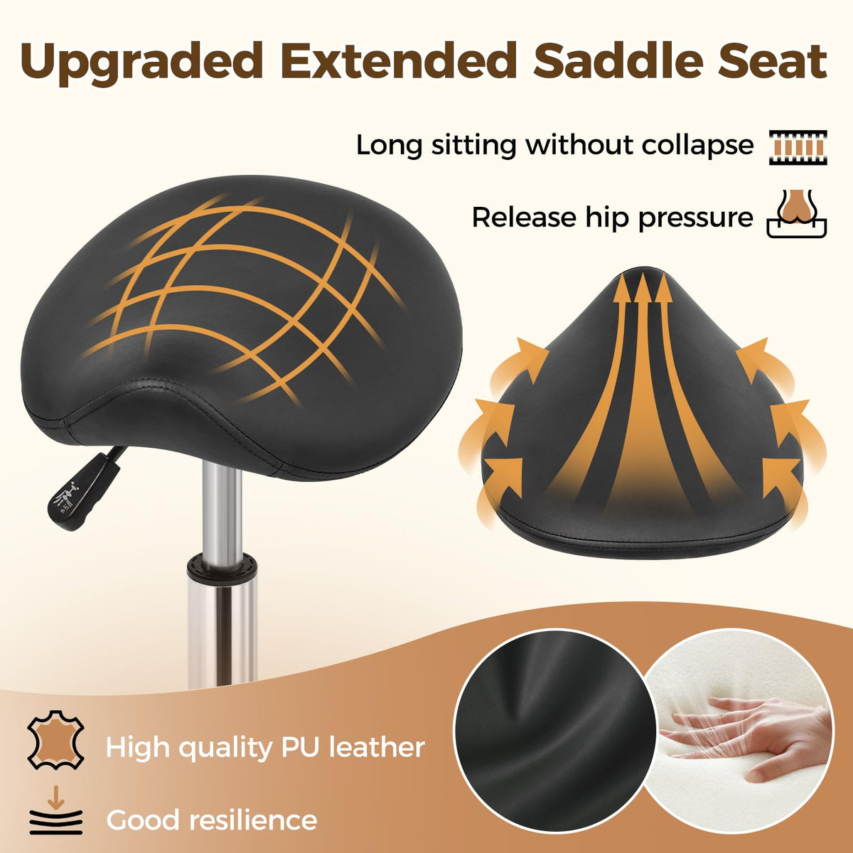 BEWISHOME saddle stool padded seat close-up with thick foam support