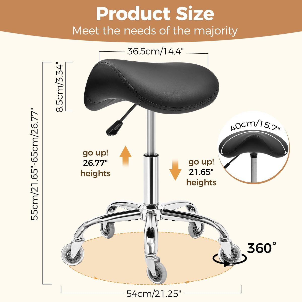 BEWISHOME saddle stool side view showing height adjustability and mobility