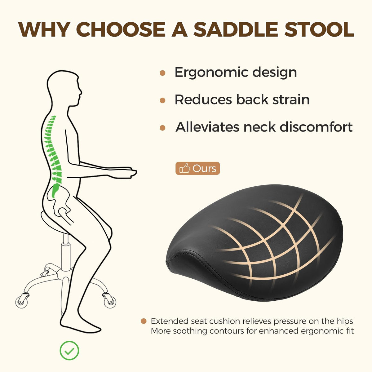 BEWISHOME saddle stool displaying 180 kg weight capacity label