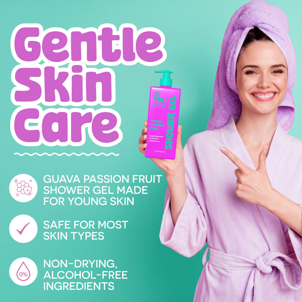 BeYoutiful kids-teens body wash bottle with tropical scent for daily freshness.