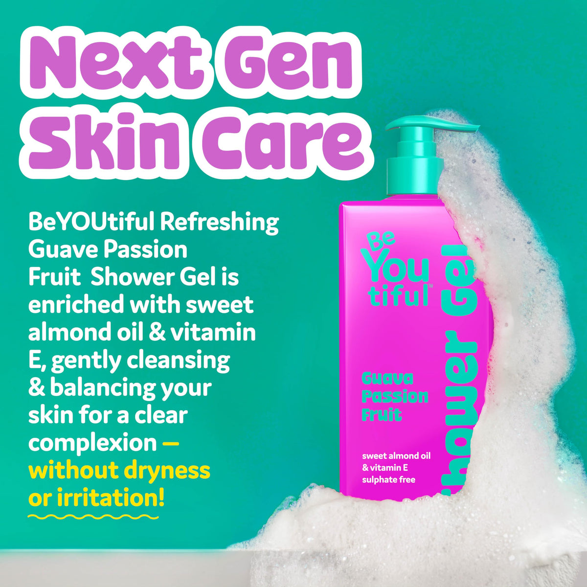 BeYoutiful moisture-rich shower formula with nourishing oils for soft skin.
