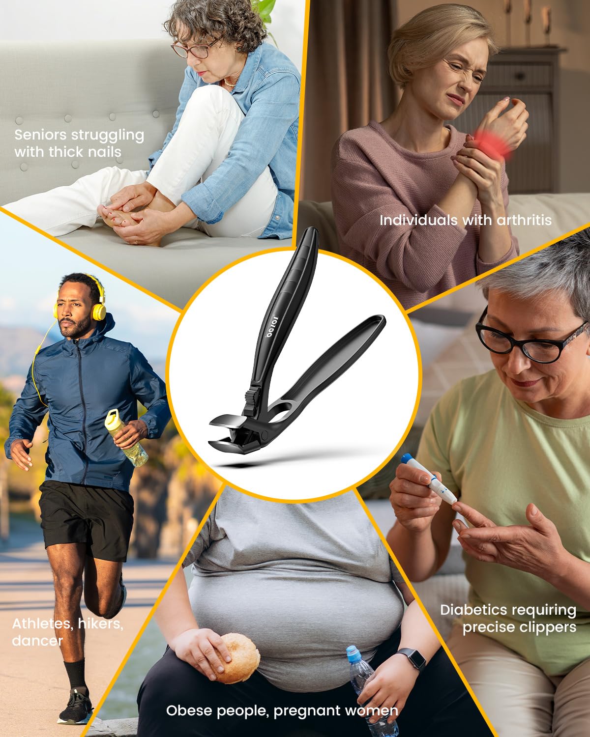 BEZOX curved blade tilted up for easy nail crevice access