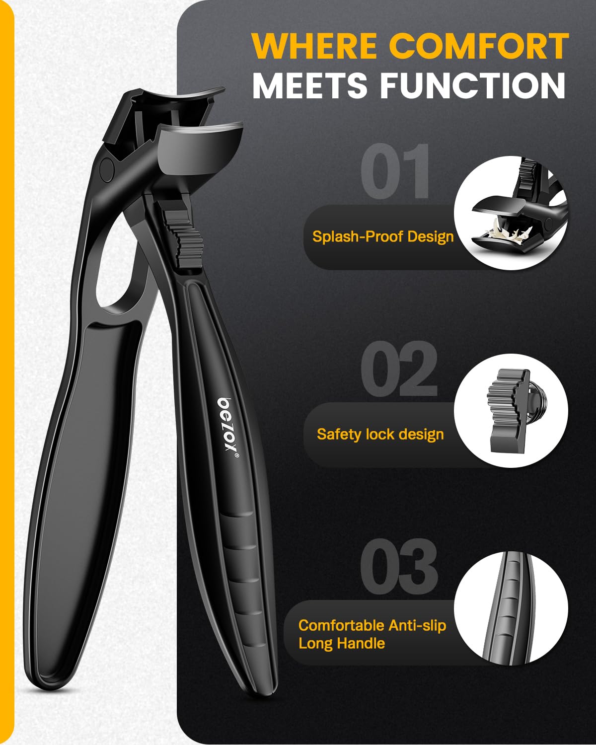 BEZOX textured long handle provides a secure non-slip grip