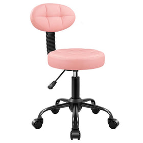BFTOU round stool with pink backrest provides ergonomic back support for long sessions.