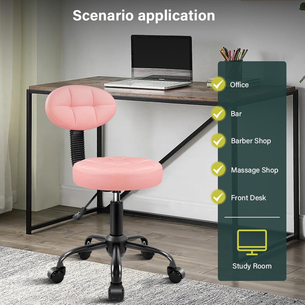 BFTOU pink round stool with 360° swivel enables easy direction changes.