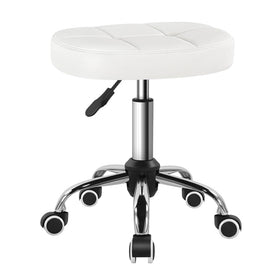 BFTOU White 6-Square Lattice PU Swivel Stool with wheels enables flexible workspace.