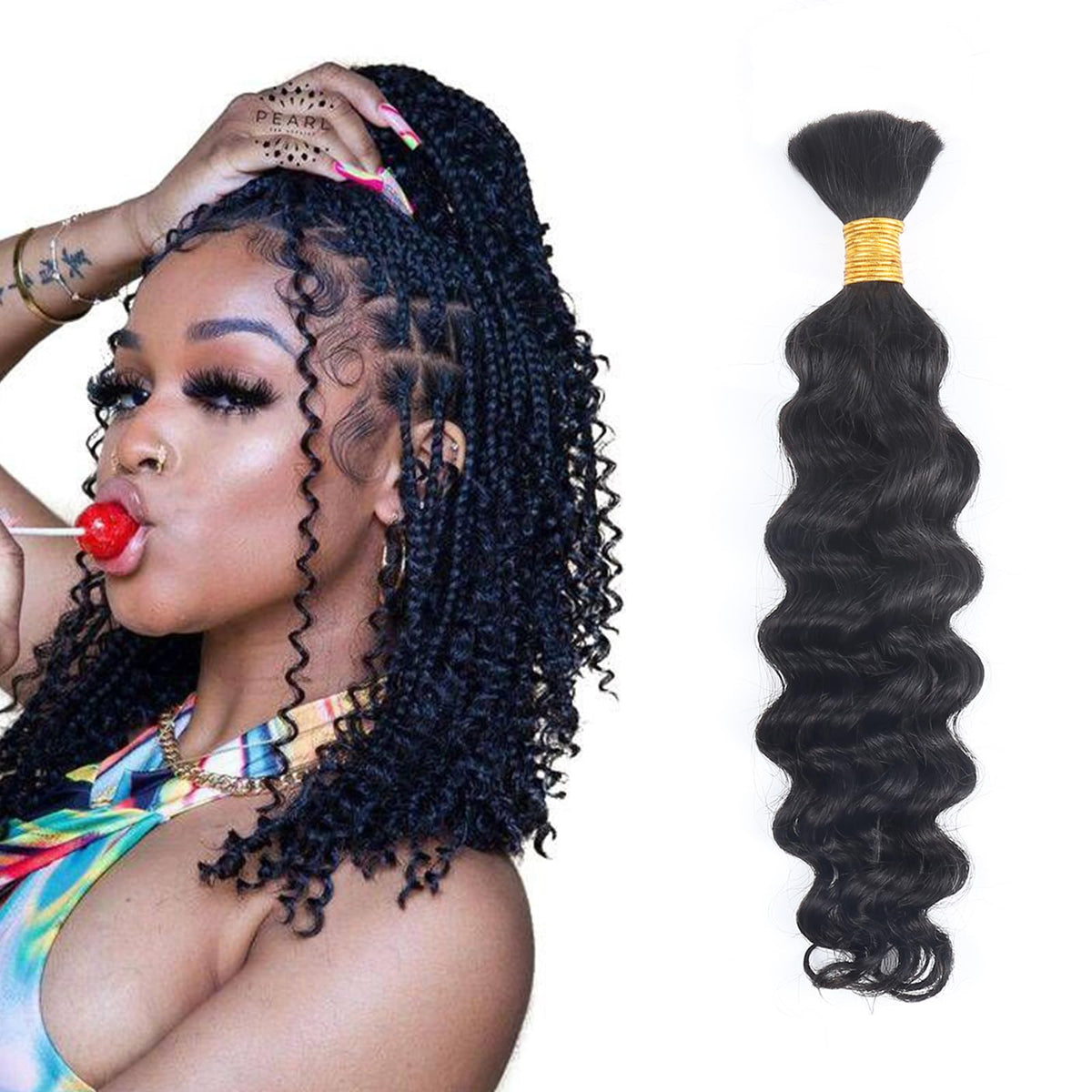B-fashion Deep Wave bulk braiding hair in 14 inch for versatile boho braids.