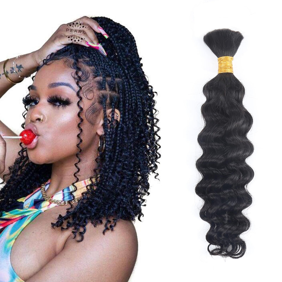 B-fashion Deep Wave bulk braiding hair in 14 inch for versatile boho braids.