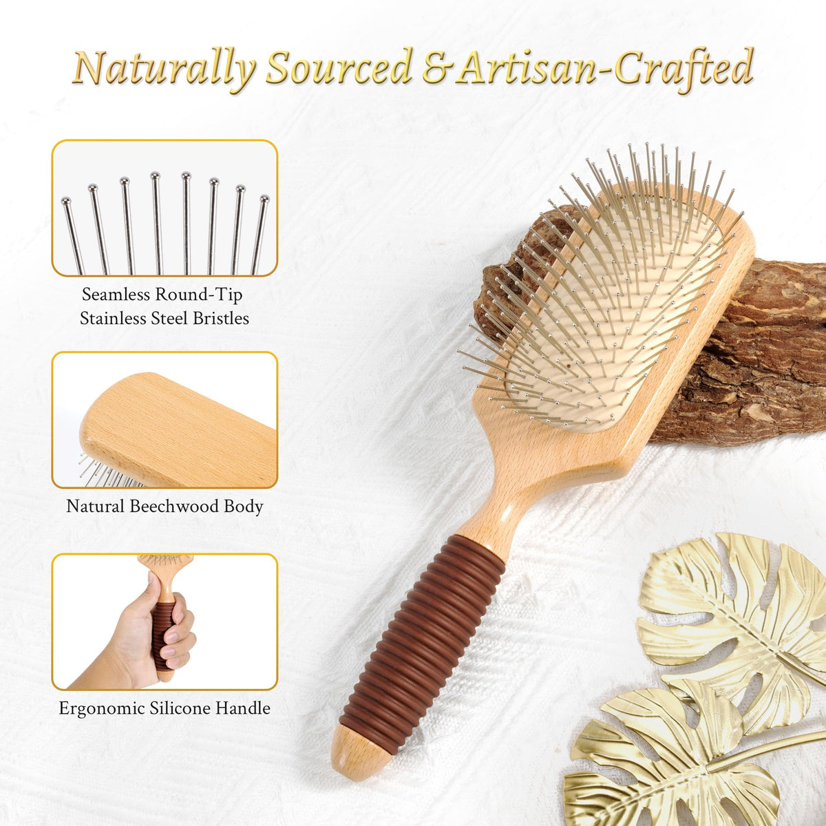 BFWood paddle brush air-hole design cushions the scalp.