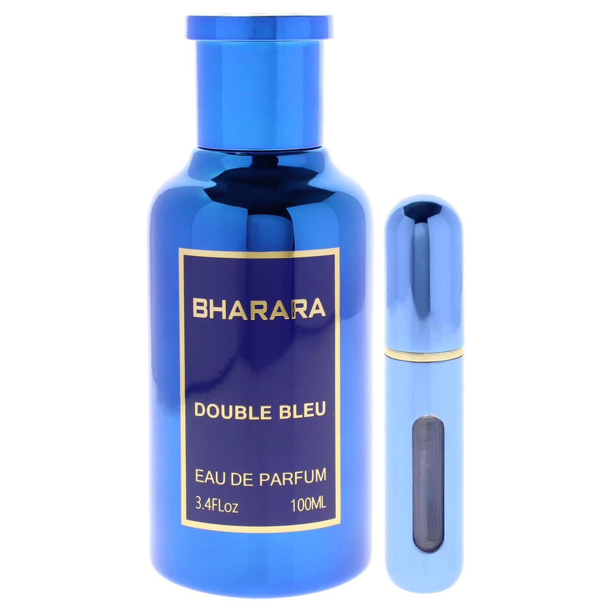 Double Bleu bottle cap close-up highlights premium packaging and portability.