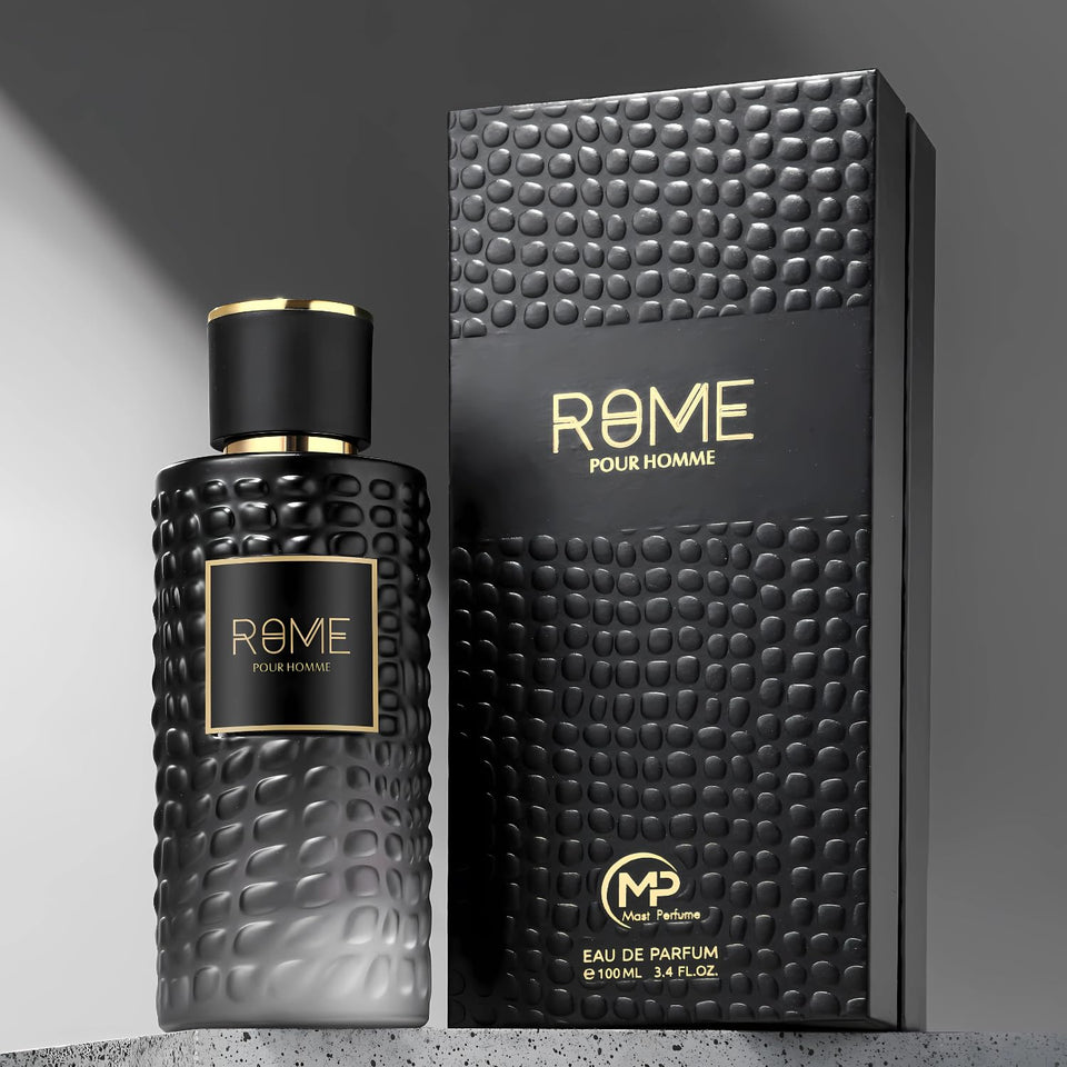 B Bharara Rome Pour Homme bottle with citrus opening for daily confidence.