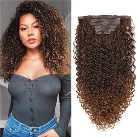 BHF 26-inch kinky curly clip-in extensions blend naturally for everyday volume.