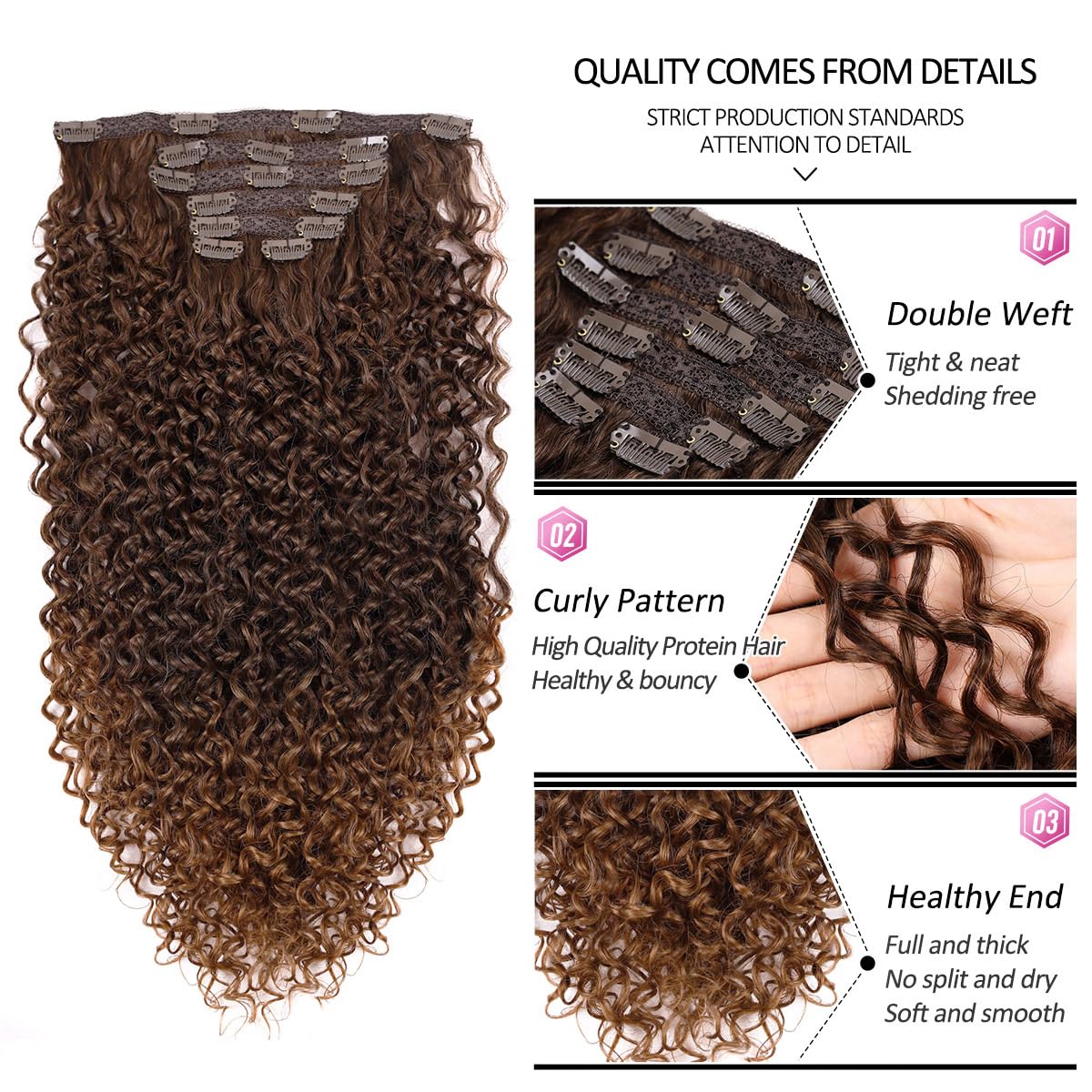 BHF clip-in extensions deliver soft texture with natural shine for a polished look.
