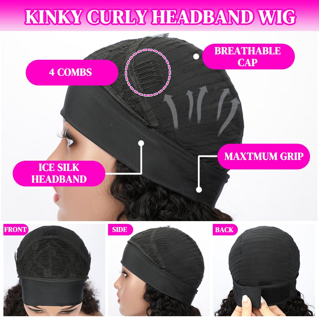 BIAGT headband wig with 4 combs and elastic stays secure