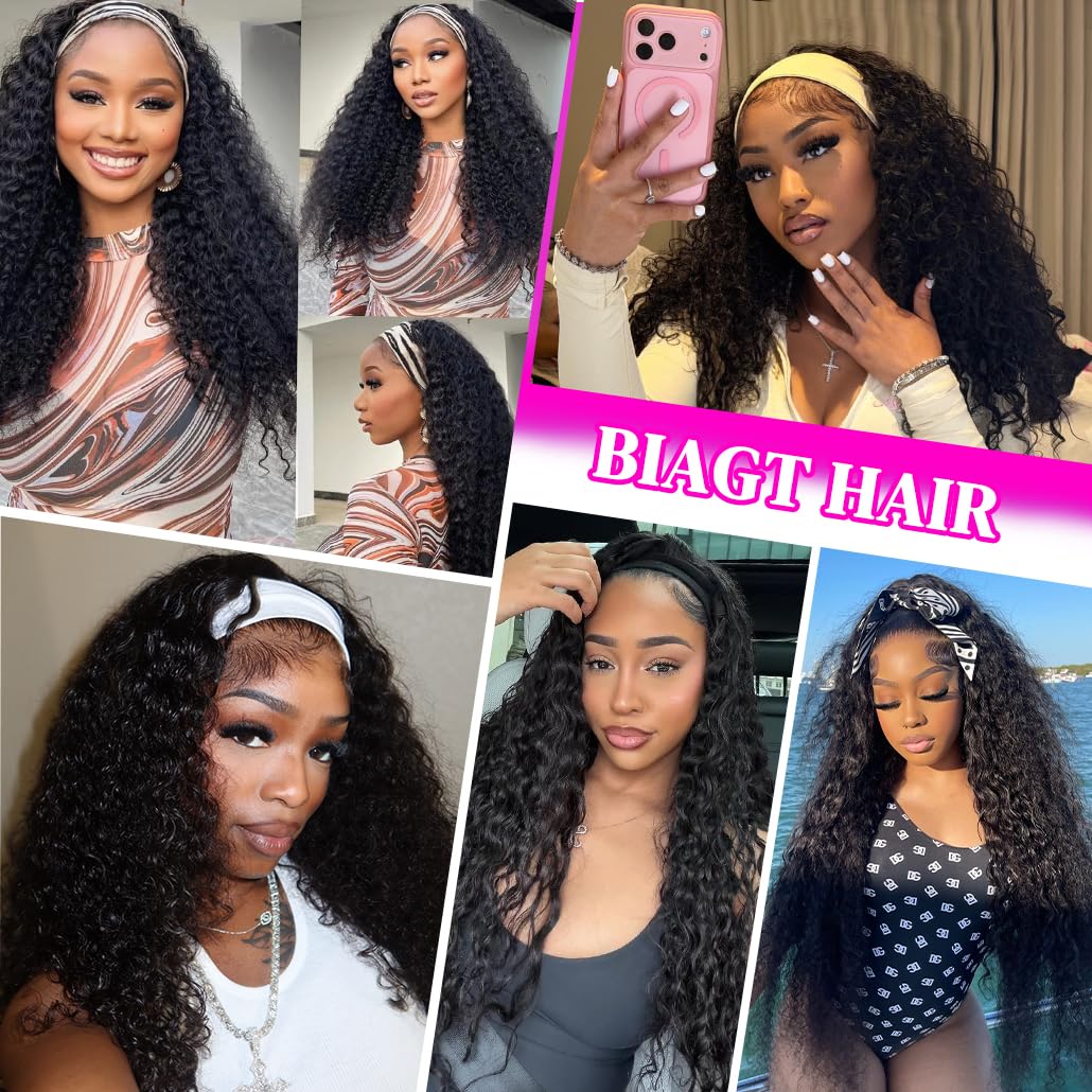 BIAGT headband wig includes random color headband for styling variety